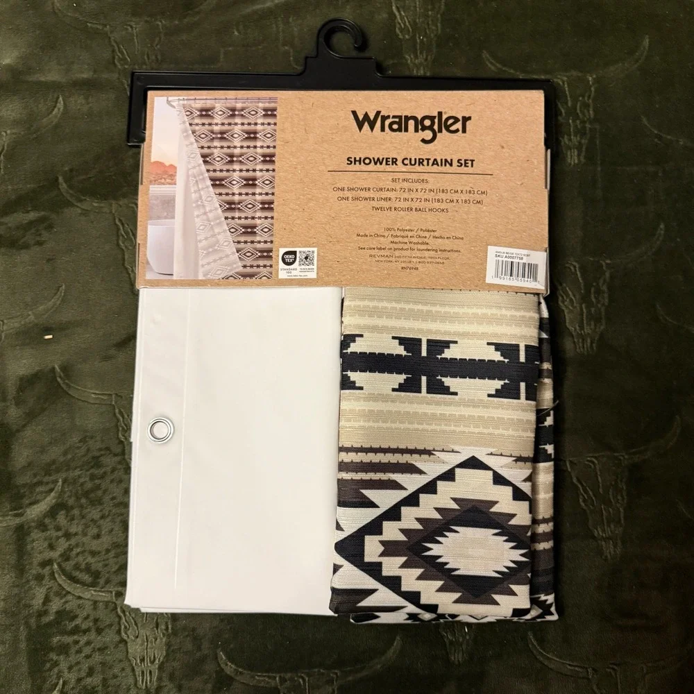 Wrangler Shower Curtain Set Unisex 72x72 Beige New Southwestern Aztec Geometric